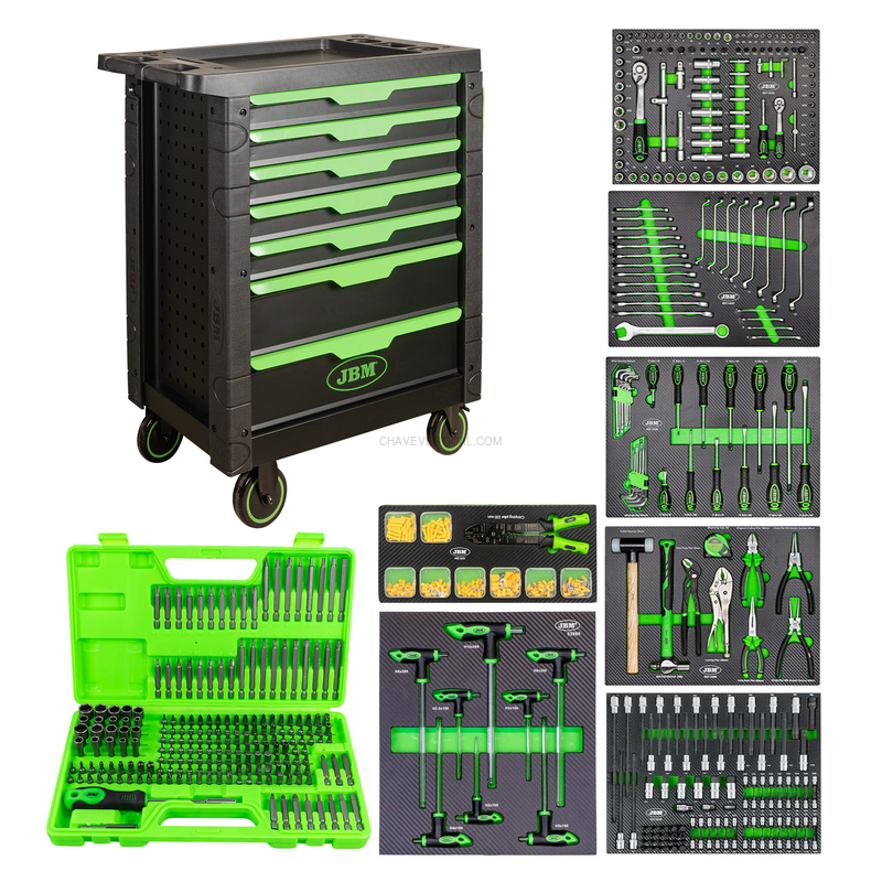 53904 Carrinho de Ferramentas com 7 Gavetas Equipado com 493 Peças JBM