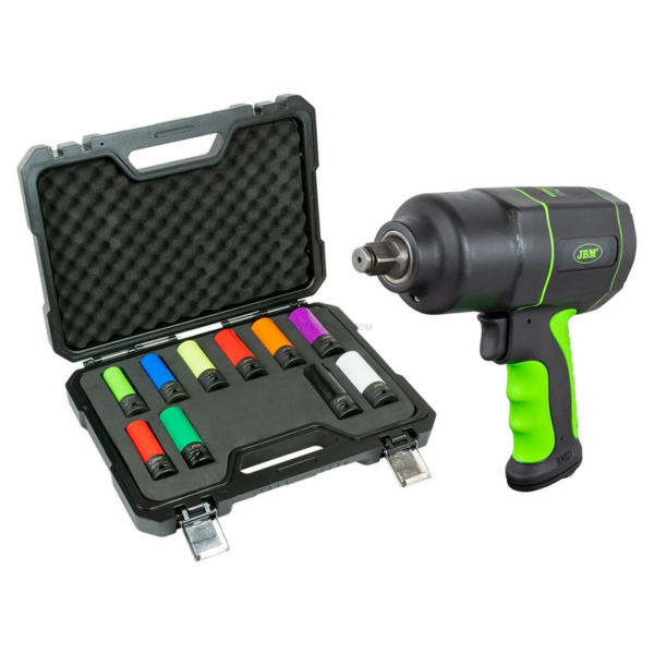 53988 Kit de 10 Chaves de Impacto de 1/2" + 53608 Pistola Impacto 1/2" 1200Nm JBM