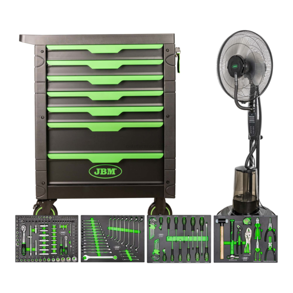 54389 Carro de 7 Gavetas - Verde + 54125 Ventilador Nebulizador de Água 75W JBM