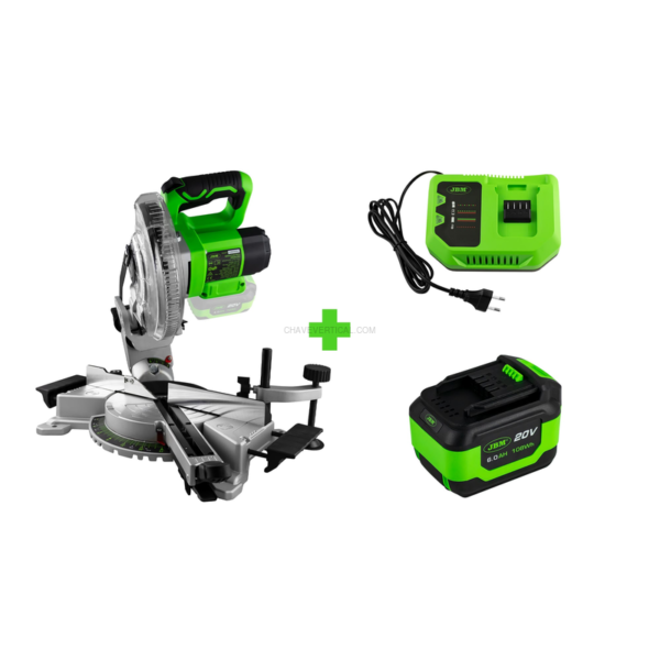60022 Serra de Esquadria Motor Brushless + 60015 6.0 AH Bateria de Litio + 60016 Carregador 20V - 4 JBM