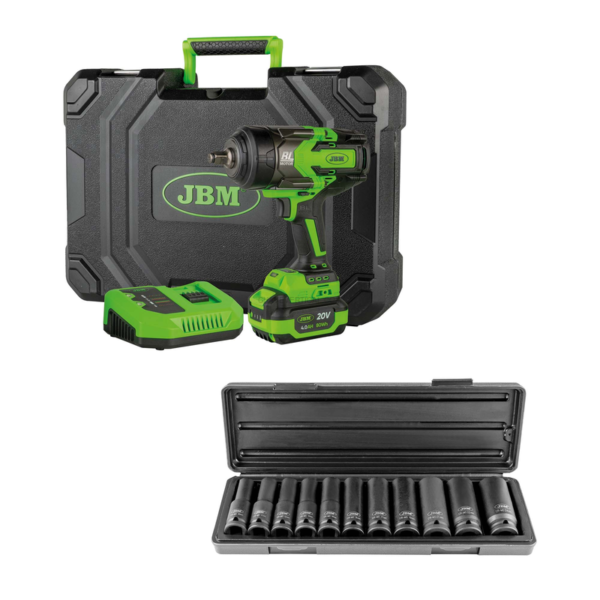 60044C Chave de Impacto Sem Fio 1/2" 1300Nm + 52342 Kit de 11 Chaves de Impacto Hex. de 1/2” JBM