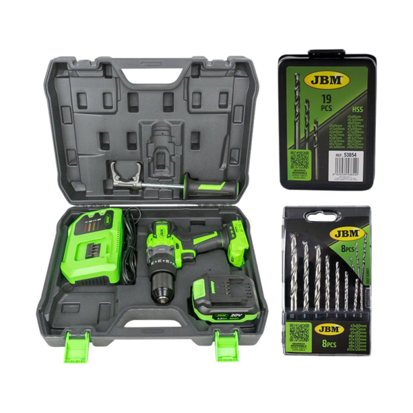60047C Berbequim Percutora + 53861 Kit de Brocas para Concreto + 53854 Kit de Brocas Espirais JBM