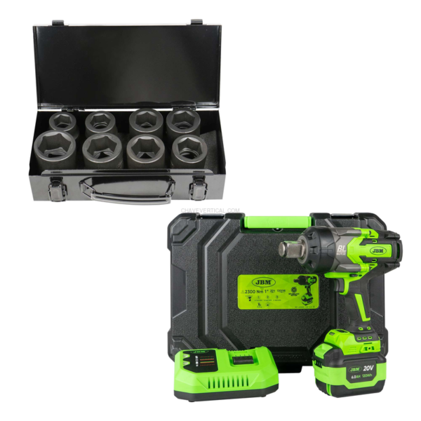 60050C Chave de Impacto Sem Fio 1" 2300Nm com Estojo + 52348 Kit de 8 Chaves de Impacto de 1 JBM