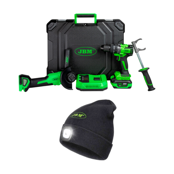 60053C Kit Rebarbadora Angular e Berbequim Sem Fio + 54344 Boné com Lanterna JBM