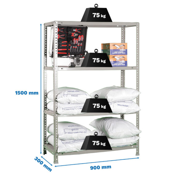 Estante Metálica ADVANTAGE 4/300 1500 Cinzento - 1500 x 900 x 300 mm