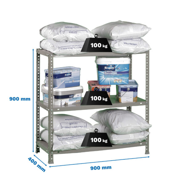 Estante Metálica COMFORT 3/400 900 Cinzento - 900 x 900 x 400 mm