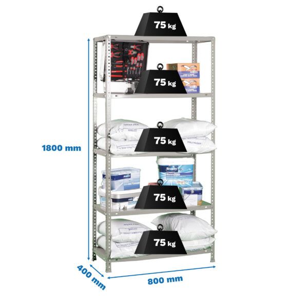 Estante Metálica ADVANTAGE MINI 5/300 Cinzento - 1800 x 800 x 300 mm