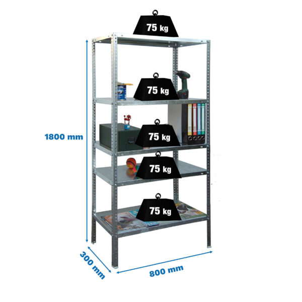 Estante Metálica ADVANTAGE MINI 5/300 Galvanizadonizado - 1800 x 800 x 300 mm