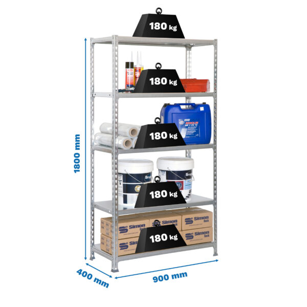 Estante Metálica SIMONCLICK 5/400 Cinzento/Galvanizado - 1800 x 900 x 400 mm