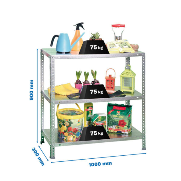 Estante Metálica ADVANTAGE PLUS 3/300 900 Galvanizadonizado - 900 x 1000 x 300 mm