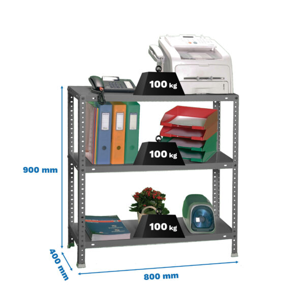 Estante Metálica COMFORT MINI 3/400 900 Cinzento - 900 x 800 x 400 mm
