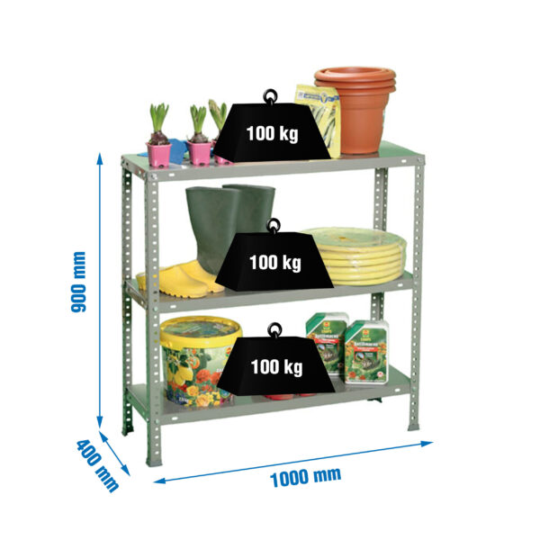 Estante Metálica COMFORT PLUS 3/400 900 Cinzento - 900 x 1000 x 400 mm