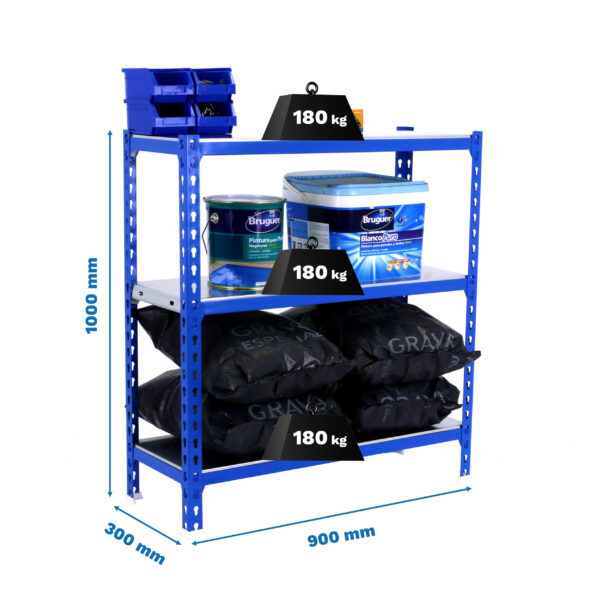 Estante Metálica SIMONCLICK 3/300 1000 Azul/Galvanizado - 1000 x 900 x 300 mm