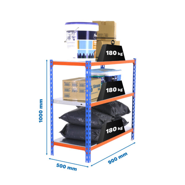 Estante Metálica SIMONCLICK 3/500 1000 Azul/Laranja/Galvanizado - 1000 x 900 x 500 mm