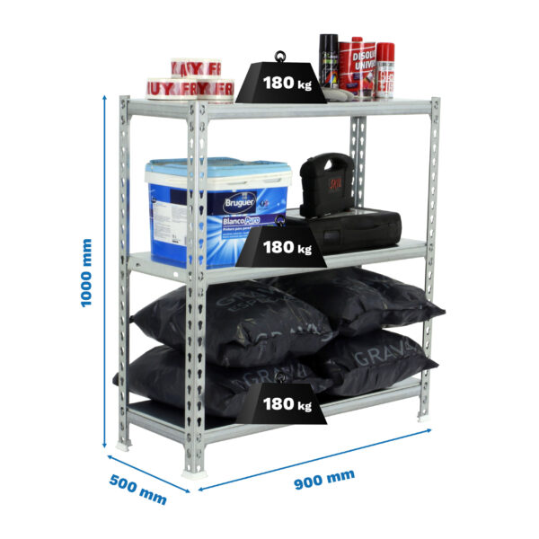 Estante Metálica SIMONCLICK 3/500 1000 Galvanizado/Galvanizado - 1000 x 900 x 500 mm