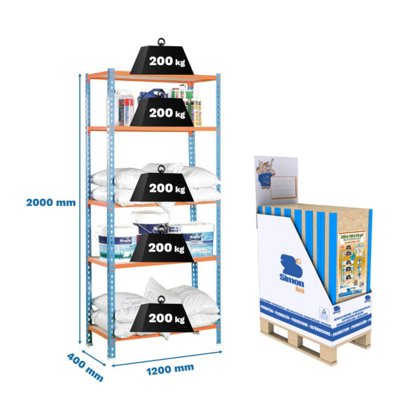 Estante Metálica MINIPROMOBOX 12 MADERCLICK MEGAPLUS 5/400 AZ/NA/MA - 2000 x 1200 x 400 mm