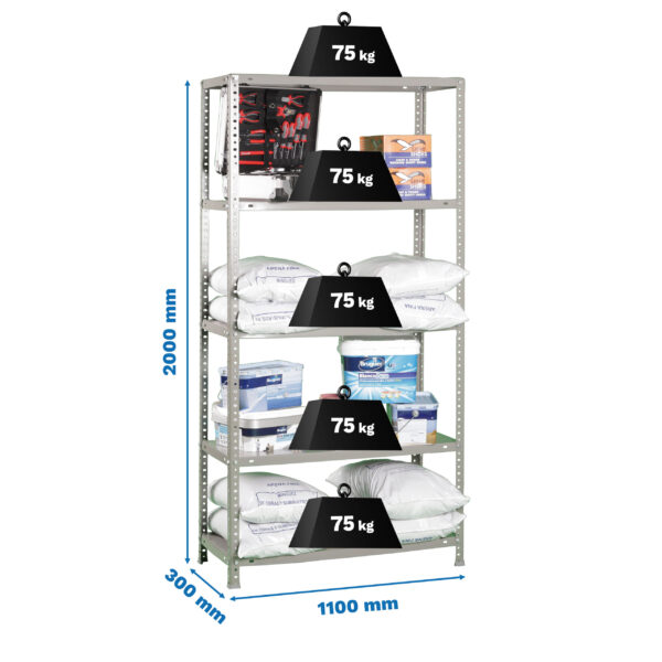Estante Metálica ADVANTAGE SUPERPLUS 5/300 Cinzento - 1800 x 1100 x 300 mm