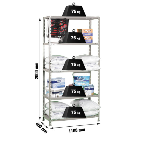 Estante Metálica ADVANTAGE SUPERPLUS 5/400 Cinzento - 2000 x 1100 x 400 mm