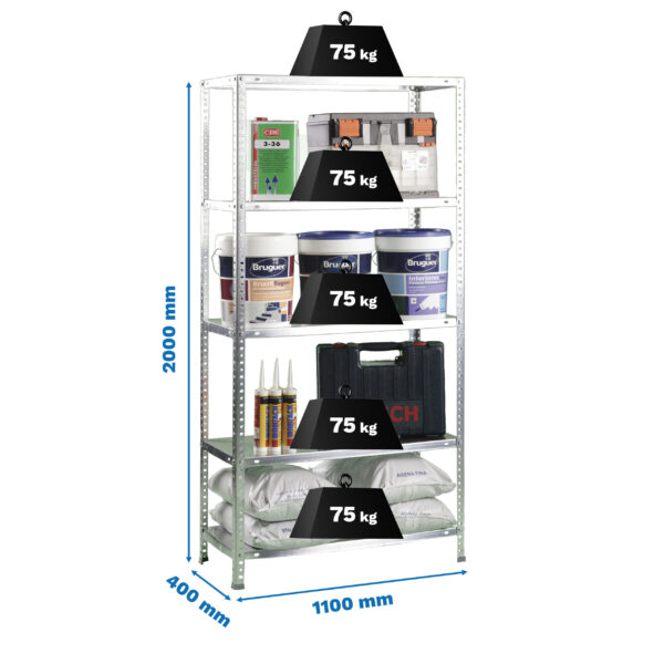 Estante Metálica ADVANTAGE SUPERPLUS 5/400 Galvanizado - 2000 x 1100 x 400 mm