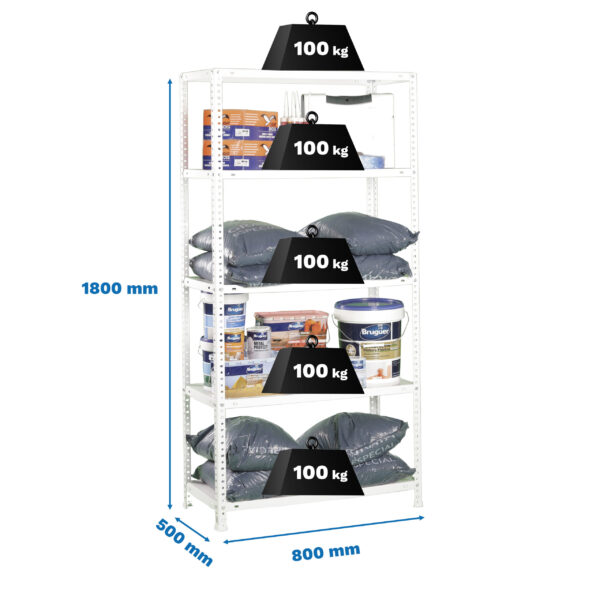 Estante Metálica COMFORT MINI 5/500 Branco - 1800 x 800 x 500 mm