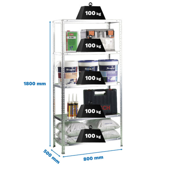 Estante Metálica COMFORT MINI 5/500 Galvanizado - 1800 x 800 x 500 mm