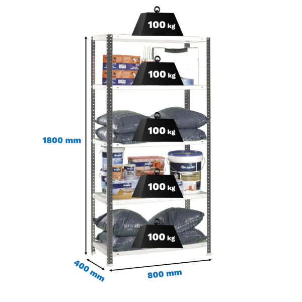 Estante Metálica COMFORT MINI 5/400 Antracite/Branco - 1800 x 800 x 400 mm