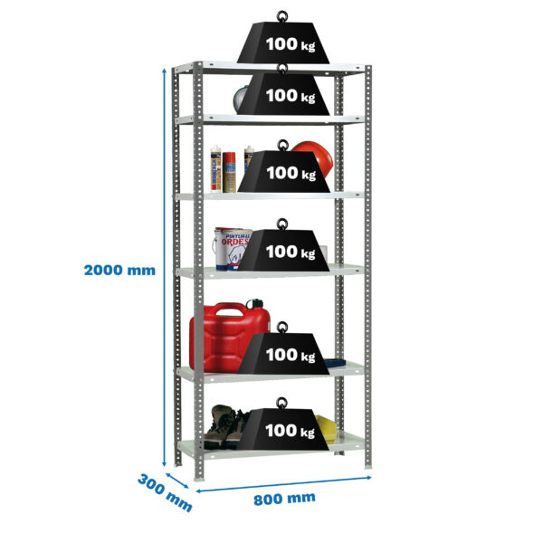 Estante Metálica COMFORT MINI 6/300 Antracite/Branco - 2000 x 800 x 300 mm