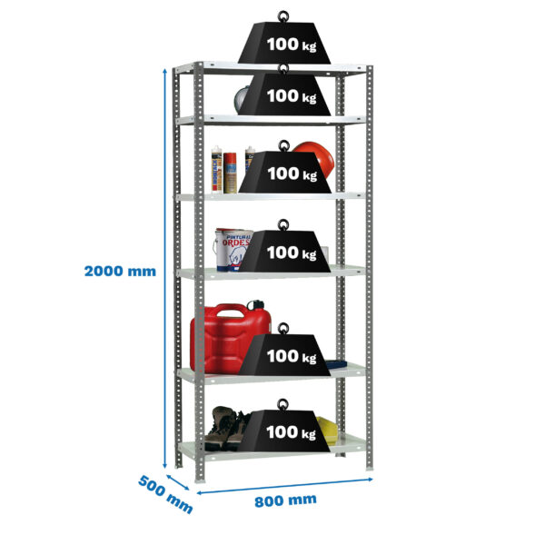 Estante Metálica COMFORT MINI 6/500 Antracite/Branco - 2000 x 800 x 500 mm