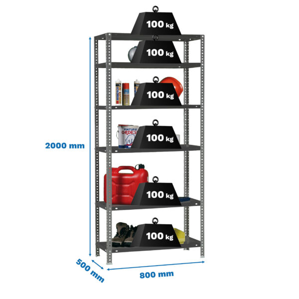 Estante Metálica COMFORT MINI 6/500 Antracite - 2000 x 800 x 500 mm