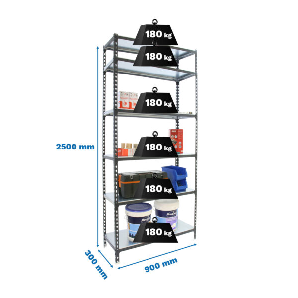 Estante Metálica SIMONCLICK 6/300 Antracite/Galvanizado - 2500 x 900 x 300 mm