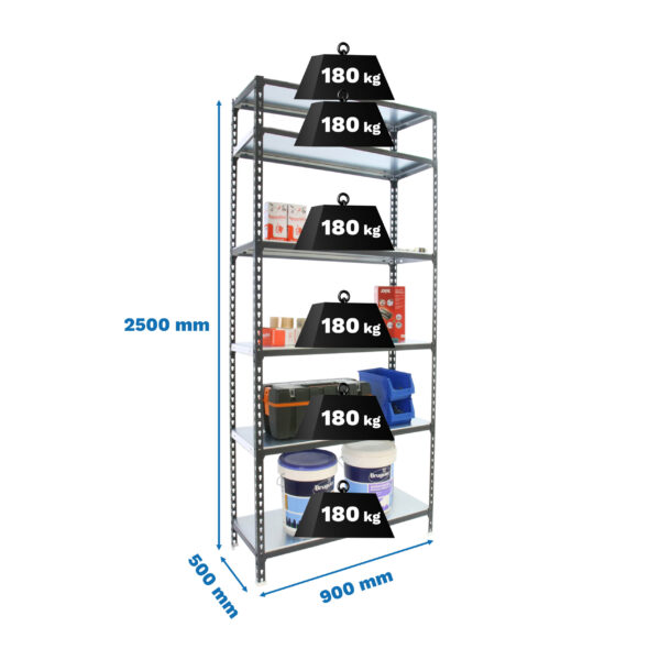Estante Metálica SIMONCLICK 6/500 Antracite/Branco - 2500 x 900 x 500 mm
