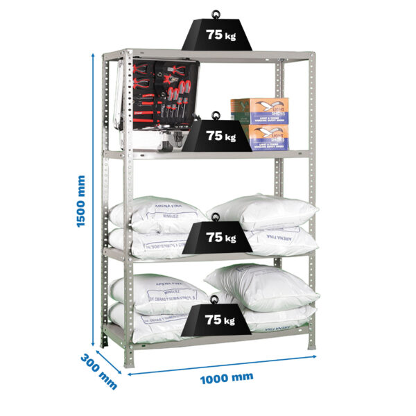 Estante Metálica ADVANTAGE PLUS 4/300 1500 Cinzento - 1500 x 1000 x 300 mm