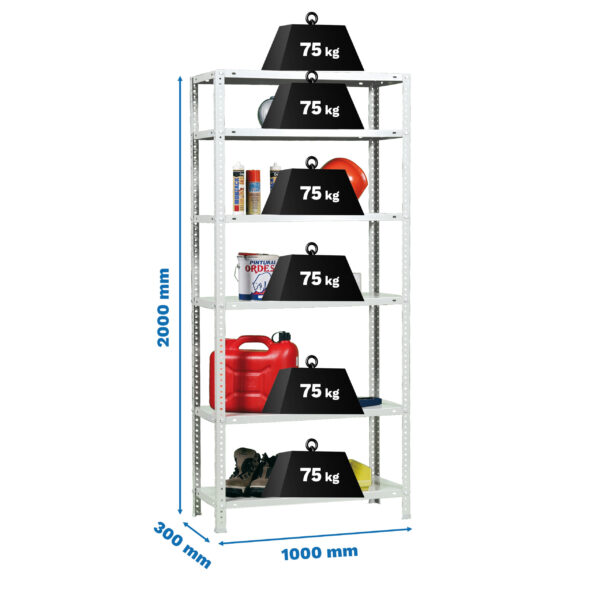 Estante Metálica ADVANTAGE PLUS 6/300 Branco - 2000 x 1000 x 300 mm