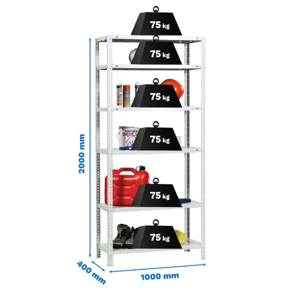 Estante Metálica ADVANTAGE PLUS 6/400 Branco - 2000 x 1000 x 400 mm