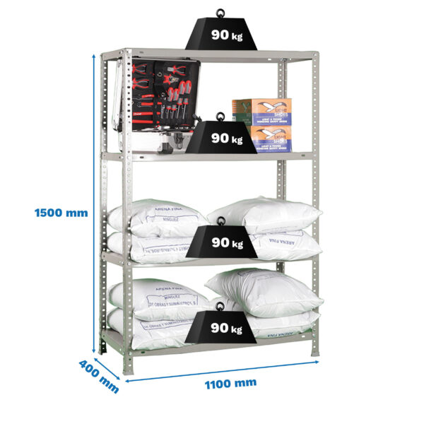 Estante Metálica COMFORT SUPERPLUS 4/400 Cinzento - 1500 x 1100 x 400 mm