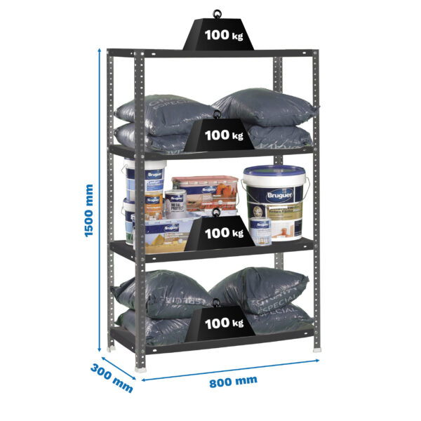 Estante Metálica COMFORT MINI 4/300 Antracite - 1500 x 800 x 300 mm