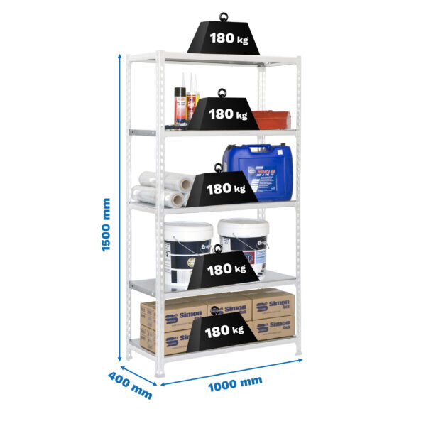 Estante Metálica SIMONCLICK 5/400 Branco/Galvanizado - 1800 x 900 x 400 mm