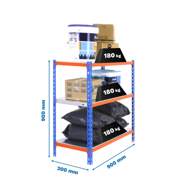 Estante Metálica SIMONCLICK 3/300 900 Azul/Laranja/Galvanizado - 900 x 900 x 300 mm