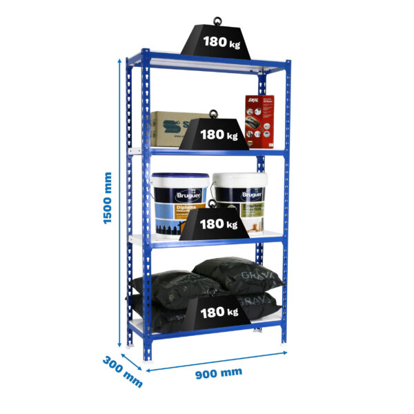Estante Metálica SIMONCLICK 4/300 1500 Azul/Branco - 1500 x 900 x 300 mm
