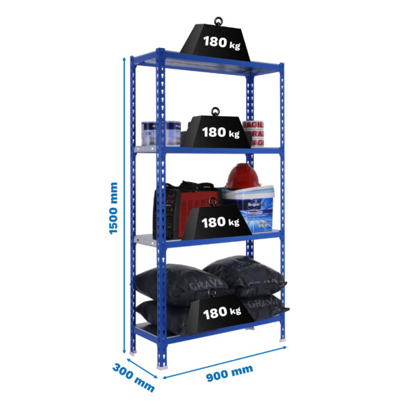 Estante Metálica SIMONCLICK 4/300 1500 Azul/Galvanizado - 1500 x 900 x 300 mm