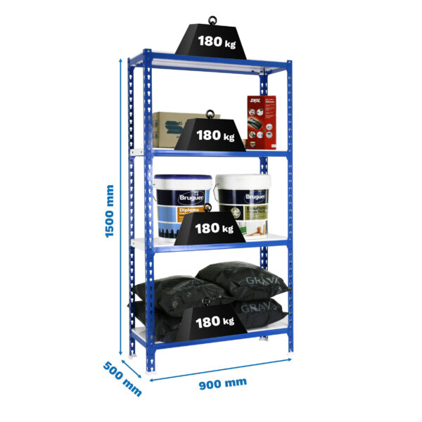 Estante Metálica SIMONCLICK 4/500 1500 Azul/Branco - 1500 x 900 x 500 mm