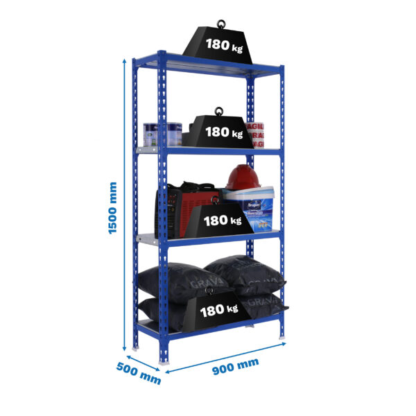 Estante Metálica SIMONCLICK 4/500 1500 Azul/Galvanizado - 1500 x 900 x 500 mm