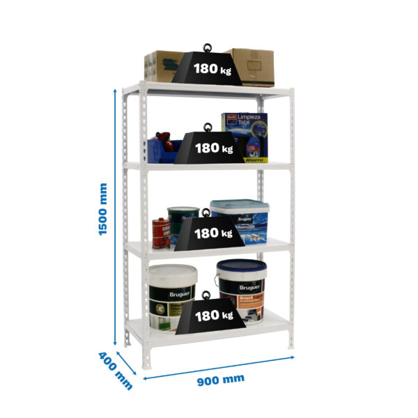 Estante Metálica SIMONCLICK 4/400 1500 Branco/Branco - 1500 x 900 x 400 mm