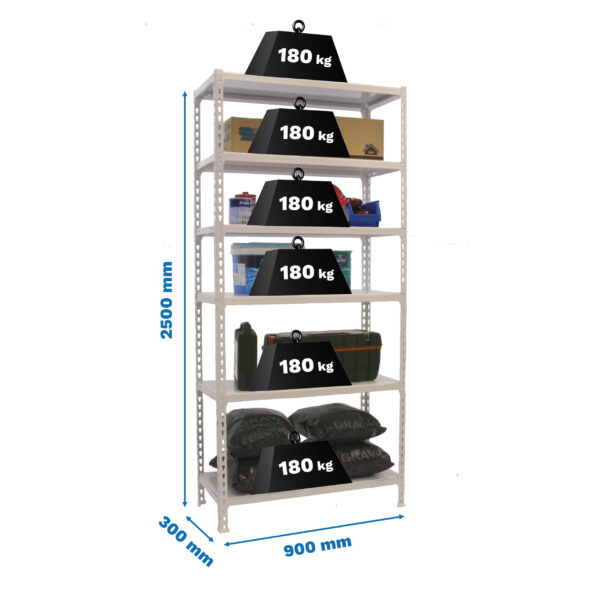 Estante Metálica SIMONCLICK 6/300 Branco/Branco - 2500 x 900 x 300 mm
