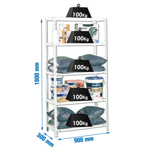 Estante Metálica COMFORT 5/300 Branco - 1800 x 900 x 300 mm