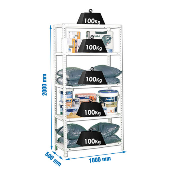 Estante Metálica COMFORT PLUS 5/500 Branco - 2000 x 1000 x 500 mm