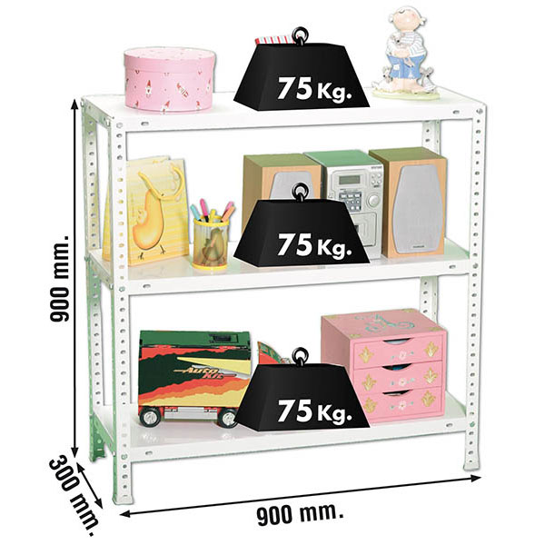 Estante Metálica ADVANTAGE 3/300 Branco - 900 x 900 x 300 mm