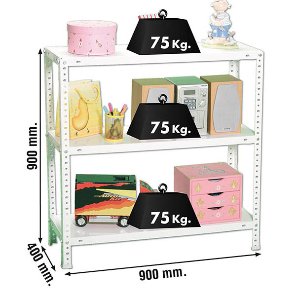 Estante Metálica ADVANTAGE 3/400 Branco - 900 x 900 x 400 mm