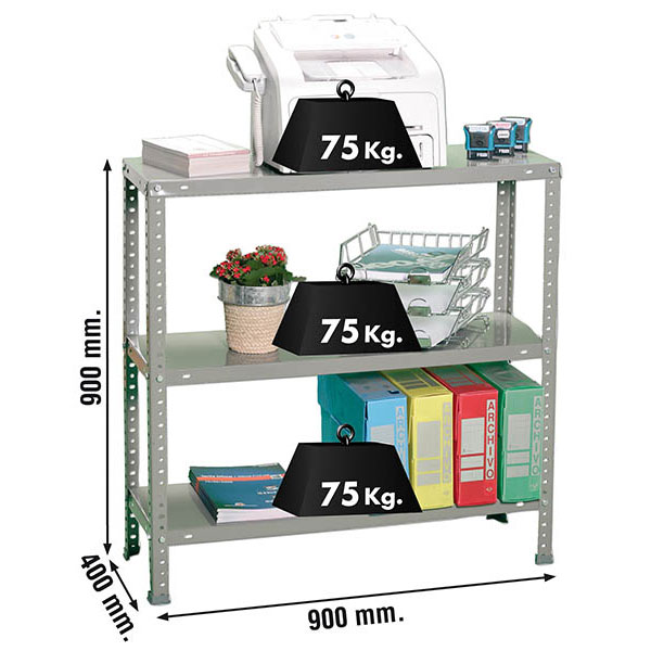 Estante Metálica ADVANTAGE 3/400 Cinzento - 900 x 900 x 400 mm