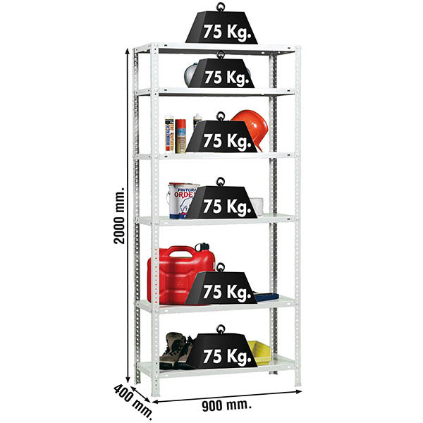 Estante Metálica ADVANTAGE 6/400 Branco - 2000 x 900 x 400 mm
